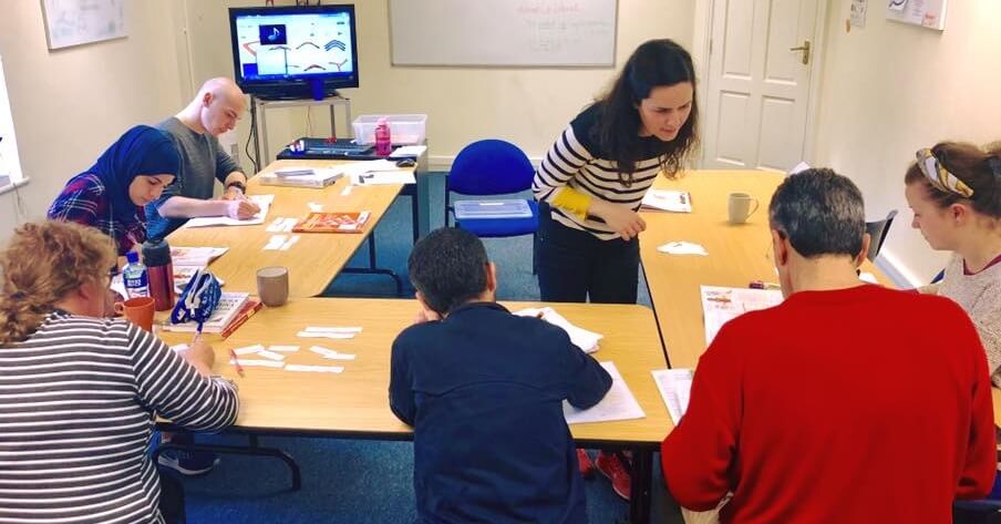 Elementary English class  students in a classroom