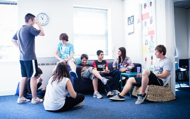 Teenagers relaxing in their break time at Your English Language School in Dublin