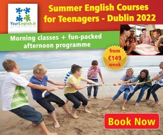 Summer Camp banner with some info about English classes for teenagers in Dublin in summer 2022